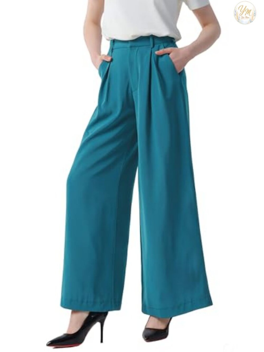 High Waist Wide Leg Palazzo Business Pants Pleated Zip Closure